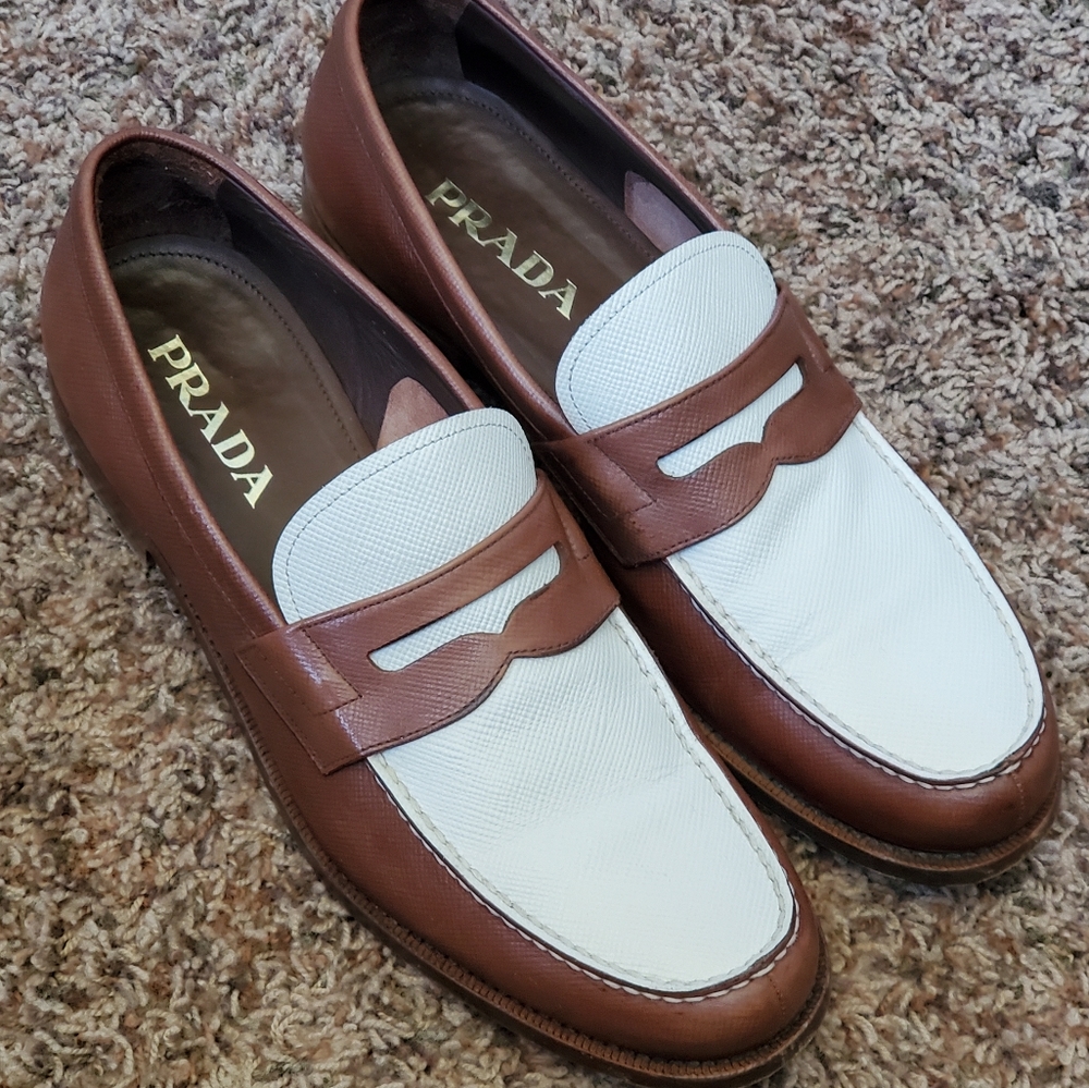 Prada Dual Color Loafer - Size 11 - Brown & White Leather